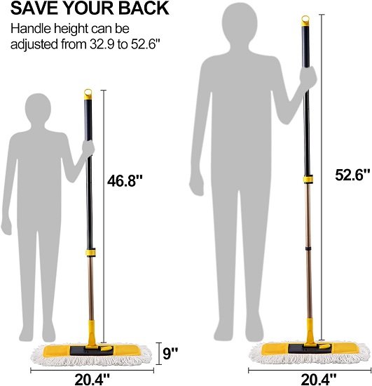 Dust Mop Microfiber Floor Mop 57 Inch Retractable, 3 Mop Pads Wet & Dry